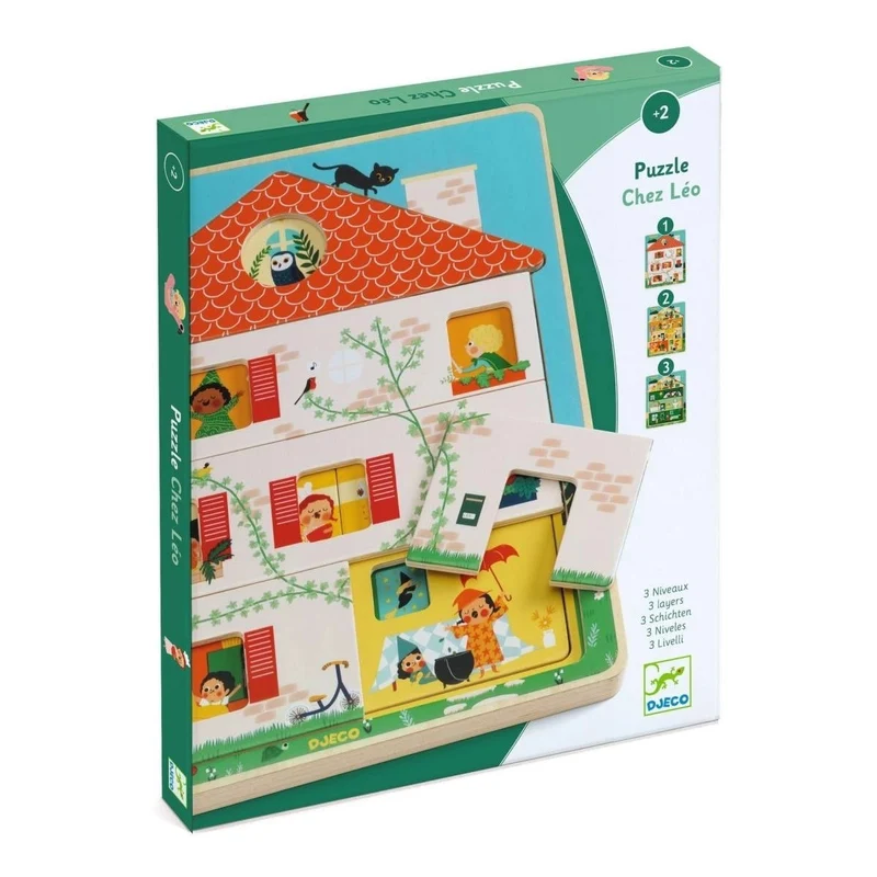 Djeco Schichtpuzzle Chez Leo – 3-Ebenen Holzpuzzle