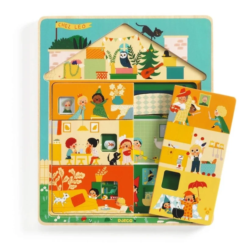 Djeco Schichtpuzzle Chez Leo – 3-Ebenen Holzpuzzle