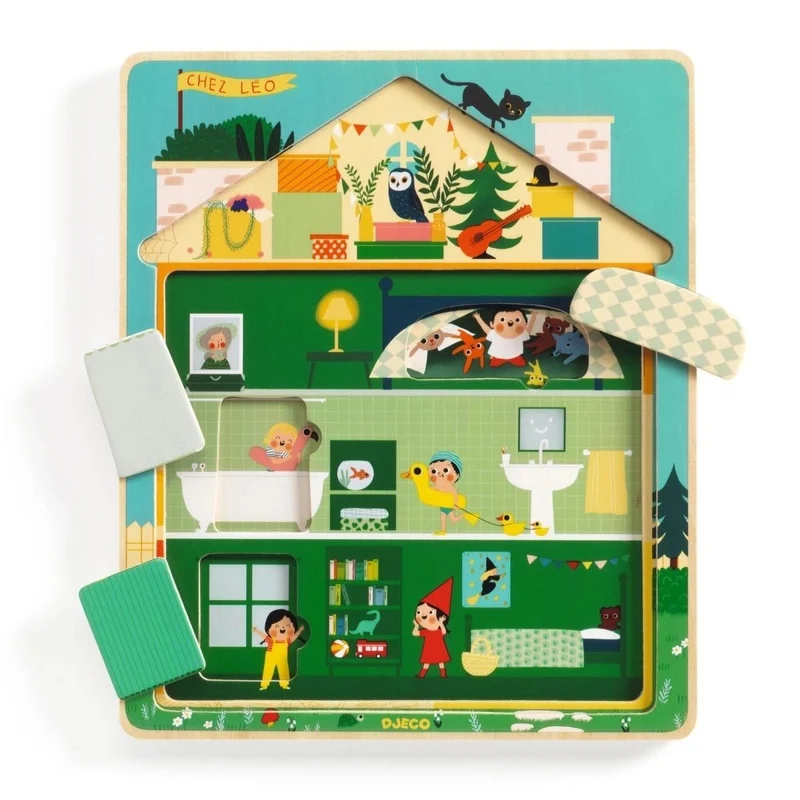 Djeco Schichtpuzzle Chez Leo – 3-Ebenen Holzpuzzle