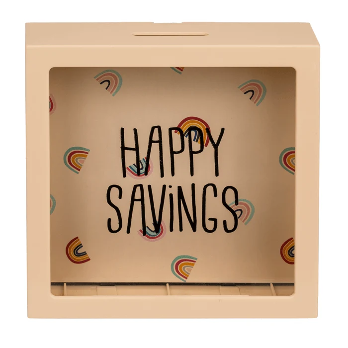 Cremefarbene Spardose mit Regenbögen "Happy Savings"