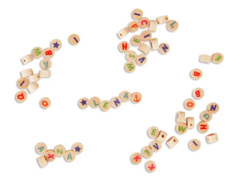 Holz Buchstabenperlen natur/bunt 300 Stück – LENA