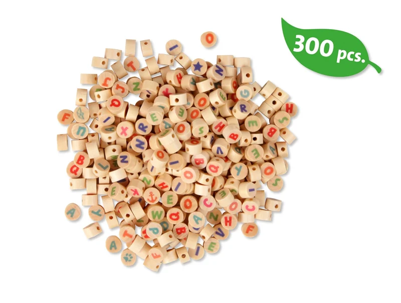 Holz Buchstabenperlen natur/bunt 300 Stück – LENA