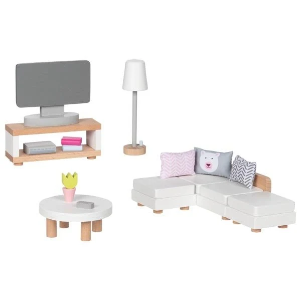 Goki Puppenhaus Zubehör Wohnzimmer Style aus Holz und Textil