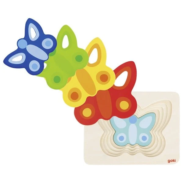 Schichtenpuzzle Schmetterling II aus Holz mit 5 Teilen