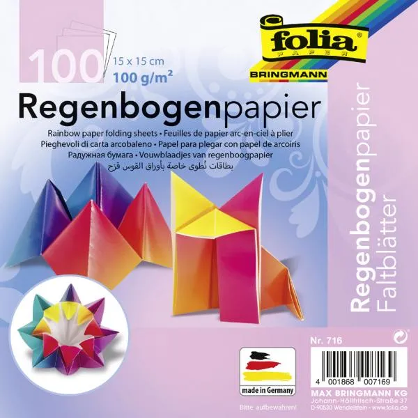 Regenbogen Faltblätter 150 x 150 mm – Origami Papier 100 Blatt