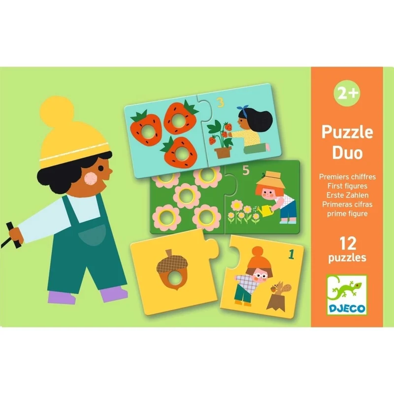 Djeco Puzzle Duo Erste Zahlen – Lernpuzzle mit Fühlfunktion zum Zählenlernen