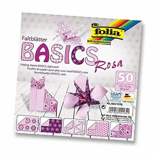 folia Faltblätter Basics 5 Motive 80g/m² rosa 15x15cm 50 Blatt