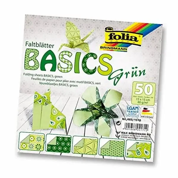folia Faltblätter Basics 5 Motive 80g/m² grün 15x15cm 50 Blatt