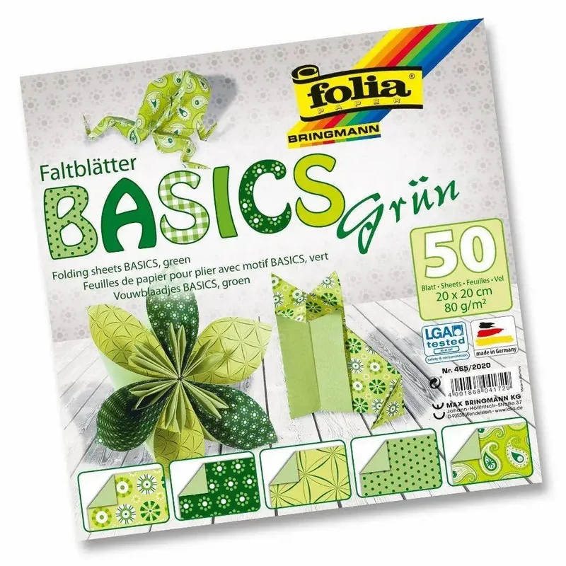 folia Faltblätter Basics 5 Motive 80g/m² grün 20x20cm 50 Blatt