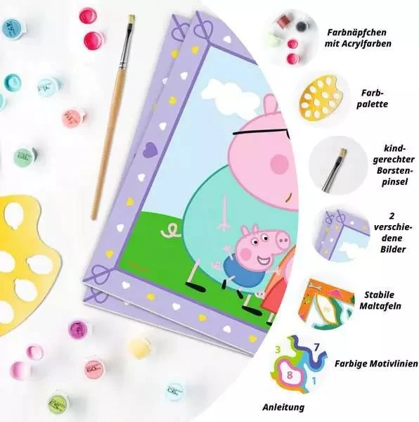 CreArt Peppa's Familie - Malen nach Zahlen für Kinder ab 5 Jahren
