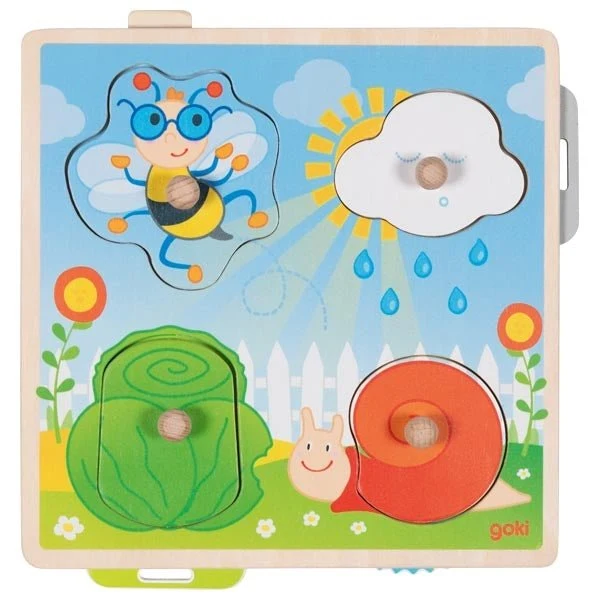 Goki Hintergrundbildpuzzle Im Garten aus Holz – Lernspielzeug ab 1 Jahr