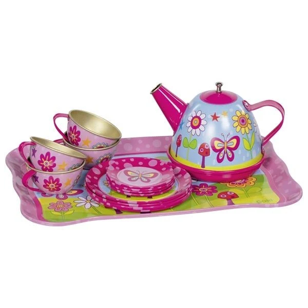 Goki Teeservice Funky Flowers aus Metall – Rollenspiel Spielzeug