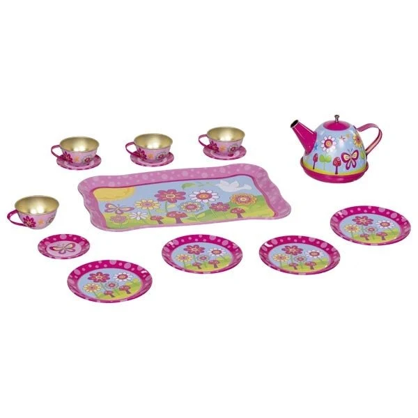 Goki Teeservice Funky Flowers aus Metall – Rollenspiel Spielzeug