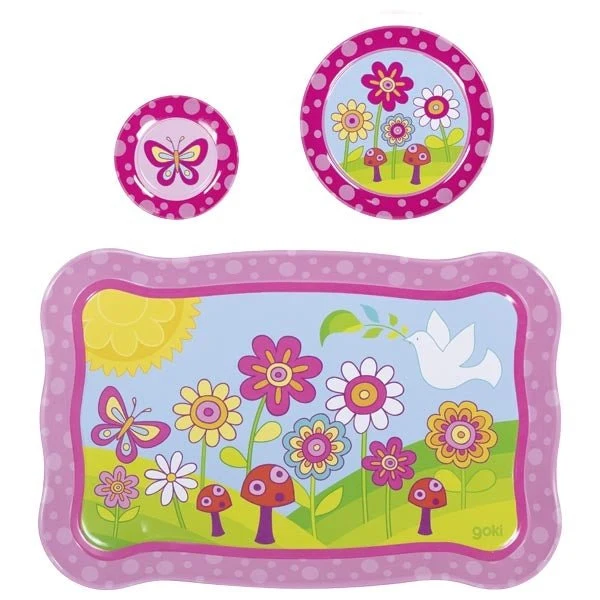 Goki Teeservice Funky Flowers aus Metall – Rollenspiel Spielzeug