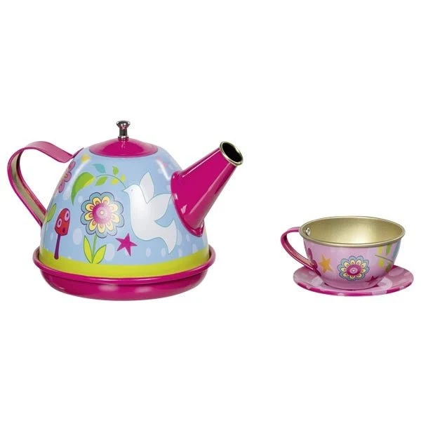 Goki Teeservice Funky Flowers aus Metall – Rollenspiel Spielzeug