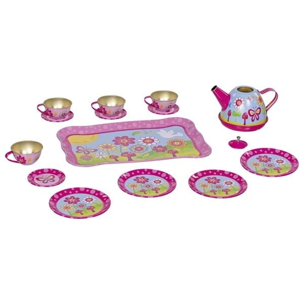 Goki Teeservice Funky Flowers aus Metall – Rollenspiel Spielzeug
