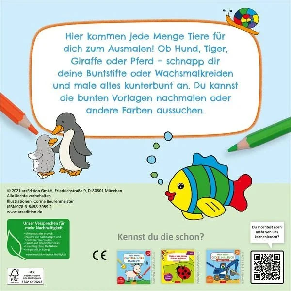Mein erstes dickes Malbuch ab 2 – Tiere mit farbigen Vorlagen