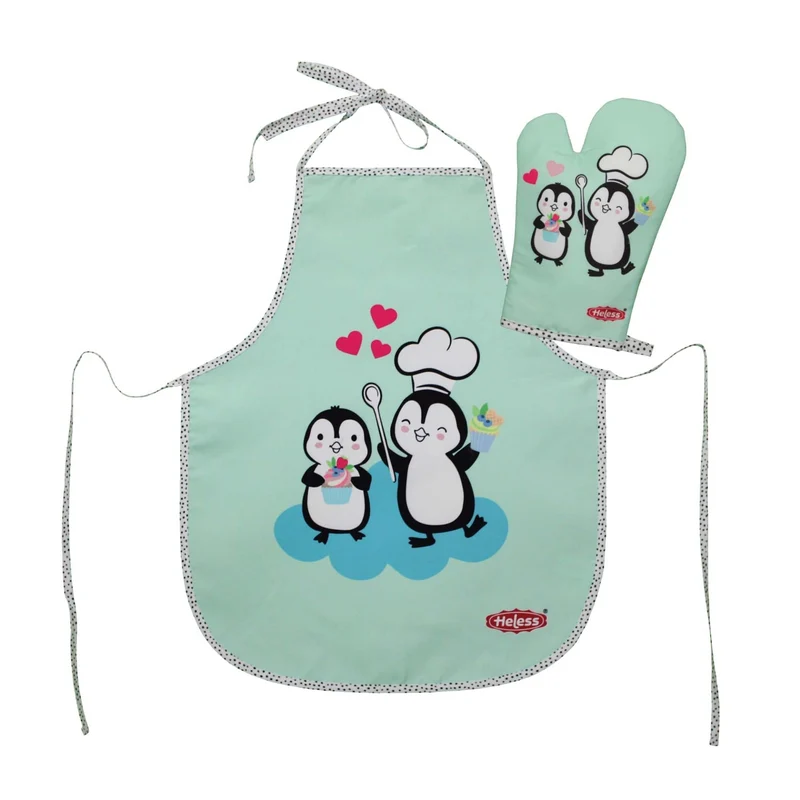 Kinderschürze mit Topfhandschuh "Pinguin"