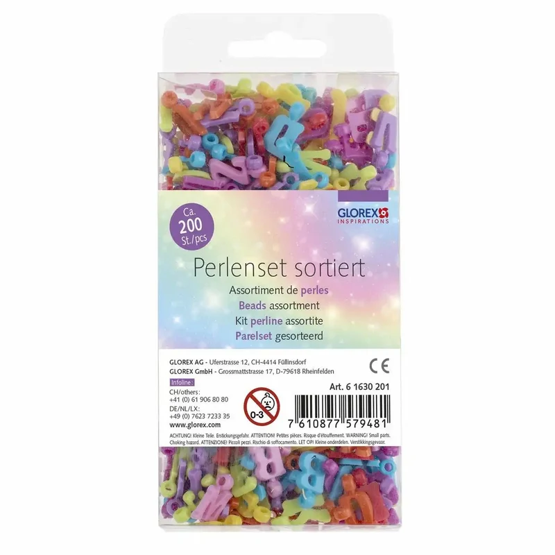 GLOREX Perlen Set Buchstaben satte Töne 200 Teile